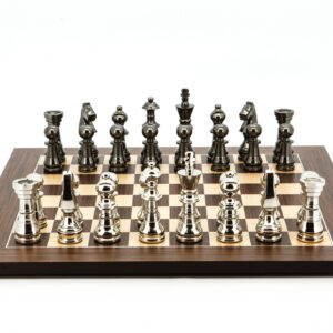 Dal Rossi Italy Chess Set Palisander / Maple Flat Board 50cm, With Metal Dark Titanium and Silver chessmen 115mm