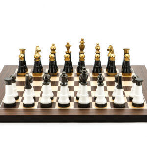 Dal Rossi Italy Chess Set Flat  Black/Erable Board 50cm, With Black and White with Gold and Gun Metal Tops and Bottoms Chessmen 110mm