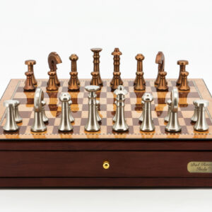 Dal Rossi Italy Chess Set Mahogany Finish 18" With two Drawers, With Metal Copper and silver Chessmen 80mm