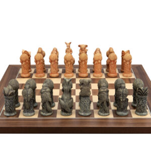 Dal Rossi Hand Paint - Australiana Chessmen on a Walnut Inlaid, 40cm Chess Board