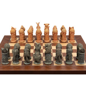 Dal Rossi Hand Paint - Australiana Chessmen on a Mahogany / Maple, 40cm Chess Board