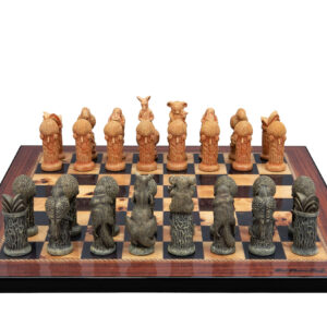 Dal Rossi Hand Paint - Australiana Chessmen on a Walnut Shinny Finish, 40cm Chess Board