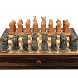 Dal Rossi Hand Paint - Australiana Chessmen on a Chess Set with Drawer 15"