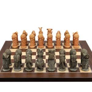 Dal Rossi Hand Paint - Australiana Chessmen on a Palisander / Maple, 40cm Chess Board