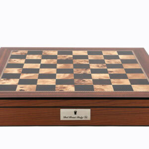 Dal Rossi Italy Chess Set Walnut Finish 16″ With Compartments, With Metal Dark Titanium and Silver chessmen 85mm