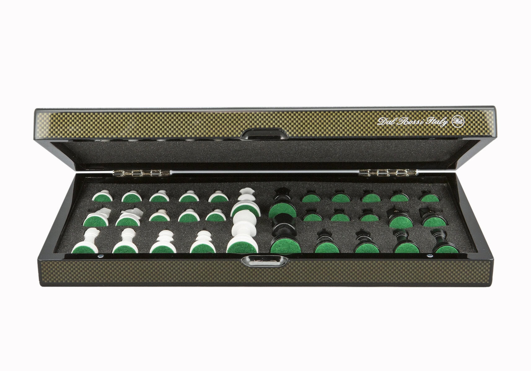 Dal Rossi Carbon Fibre Finish Folding Chess Set, 16"