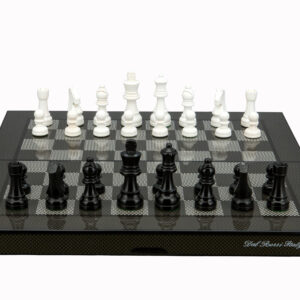 Dal Rossi Carbon Fibre Finish Folding Chess Set, 16"