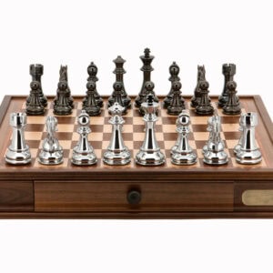 Dal Rossi Italy Chess Set 20", With Titanium Black & Silver Weighted Chess Pieces 101mm pieces