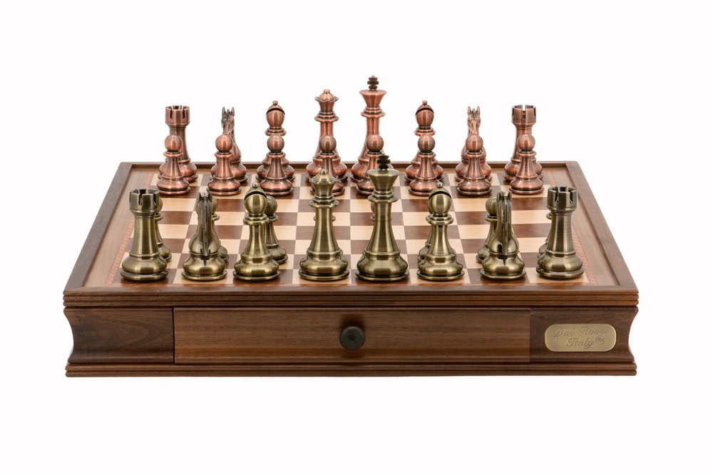 Dal Rossi Italy Chess Set 20", With Bronze & Copper Weighted Chess Pieces 101mm pieces