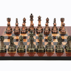 Dal Rossi Italy Antique Chess Pieces on Walnut Finish Chess Board 40cm